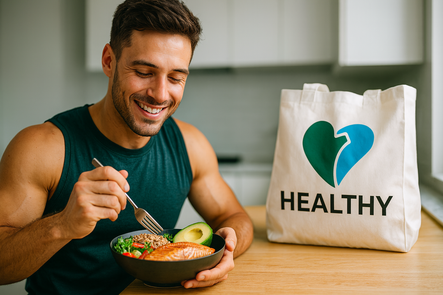 Atleta con alimentación saludable