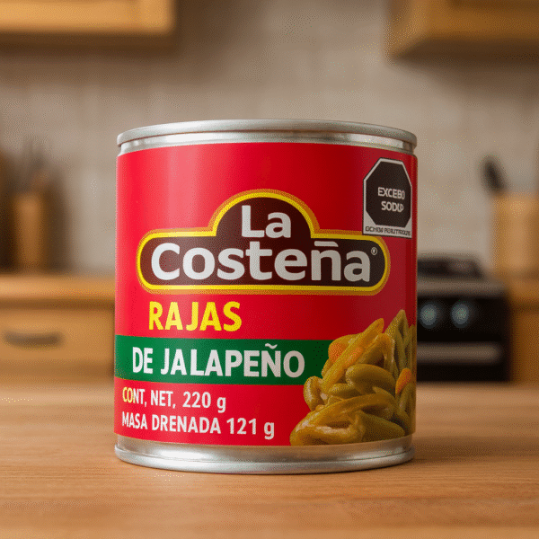 Chiles en vinagre Rajas de Jalapeño LA COSTEÑA de 220gr, 380gr y 2.900kg